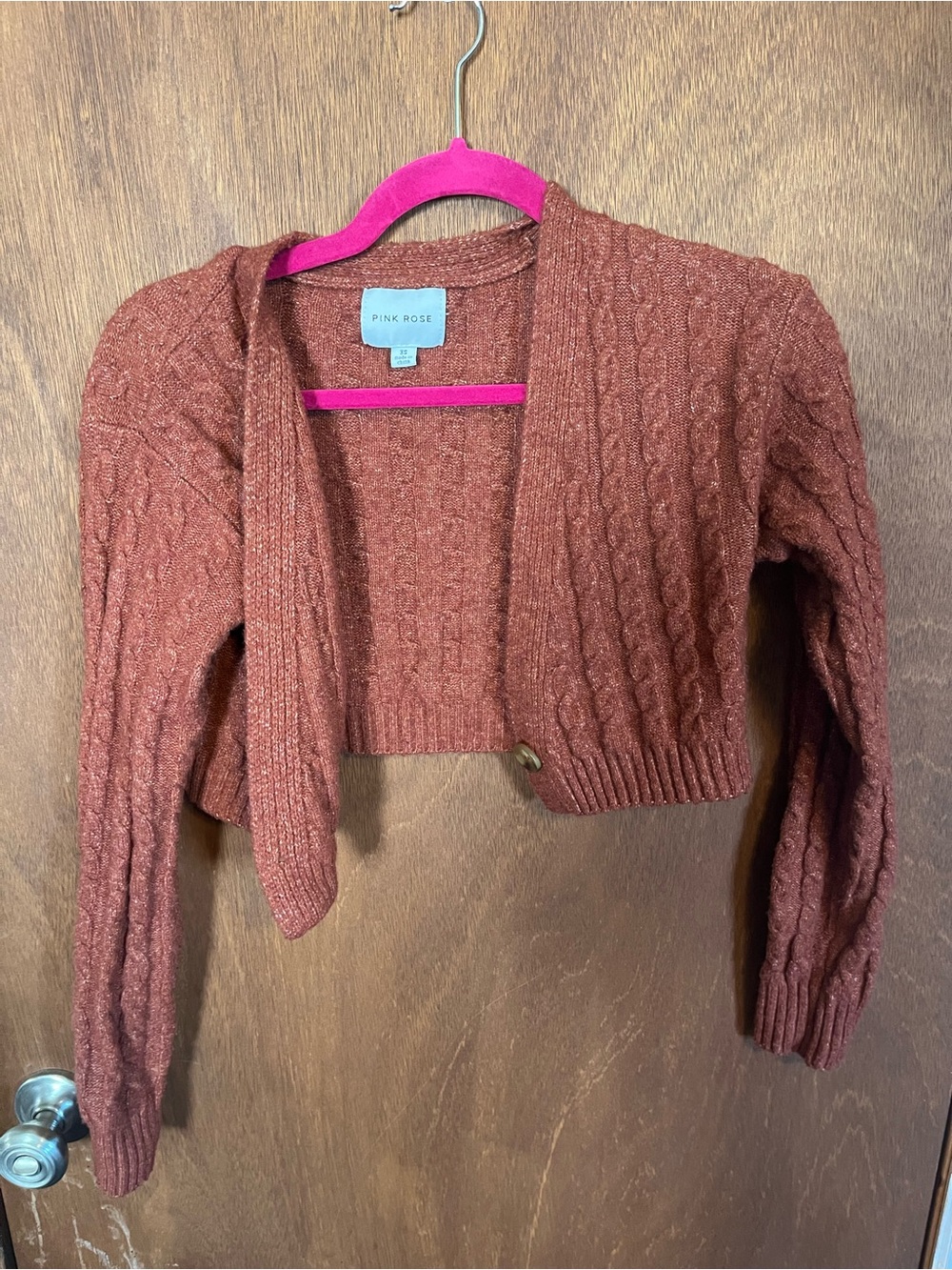 Pink Rose Rust Cable Knit Cropped Cardigan